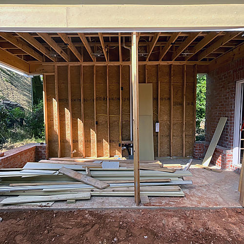 Outdoor kitchen pavilion framing during construction