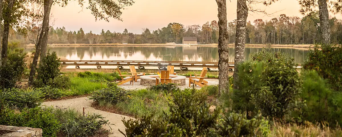 Layered landscape installation with mature plantings and finish grading