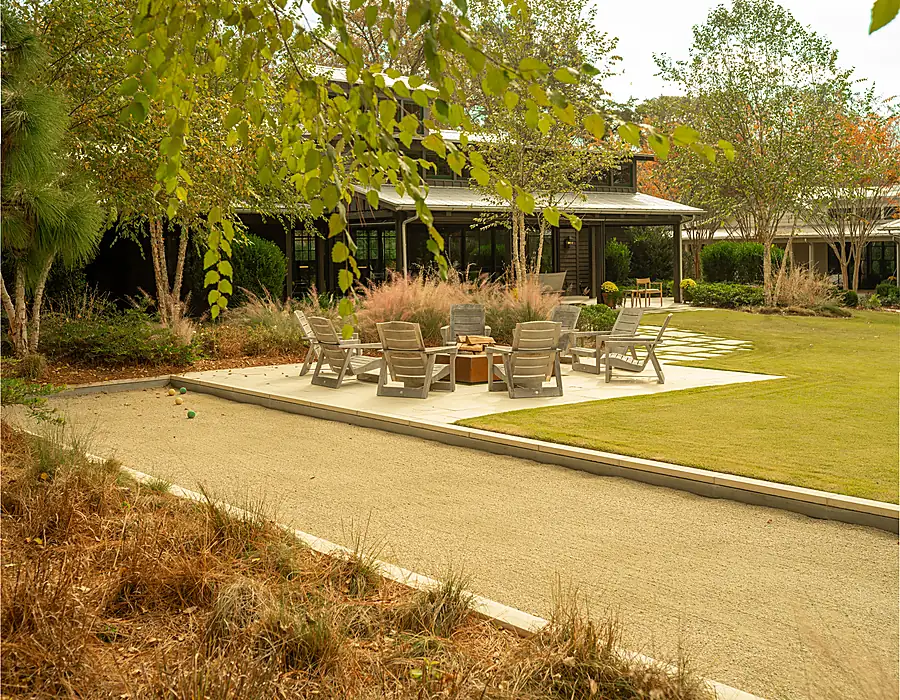 Landscape transition from house edge to finished site circulation